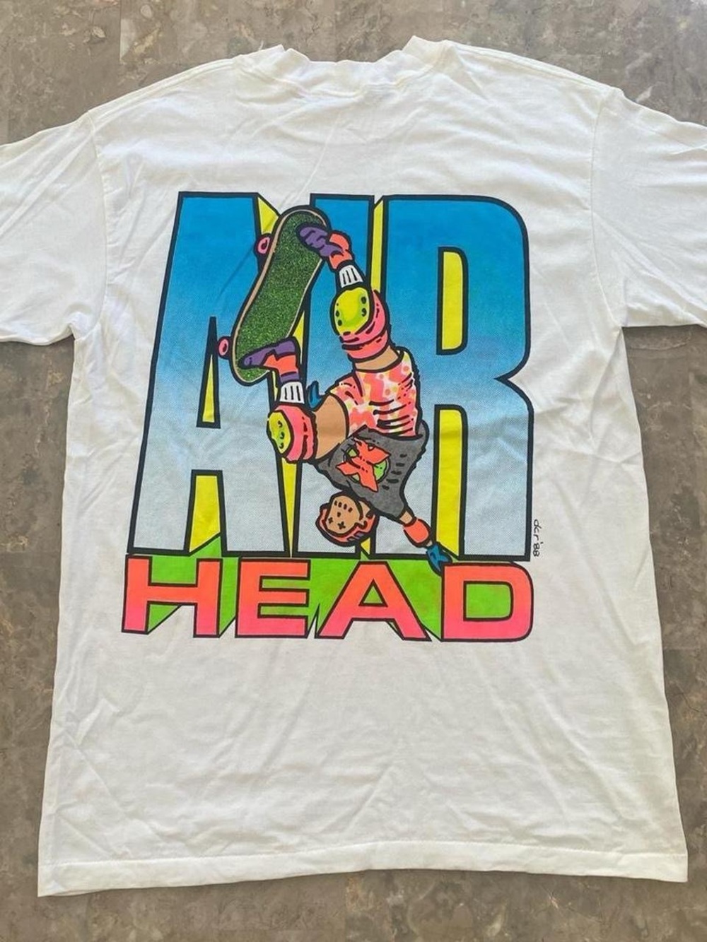 Vintage 1988 Air Head Skateboard Graphic T-Shirt Large Made USA White